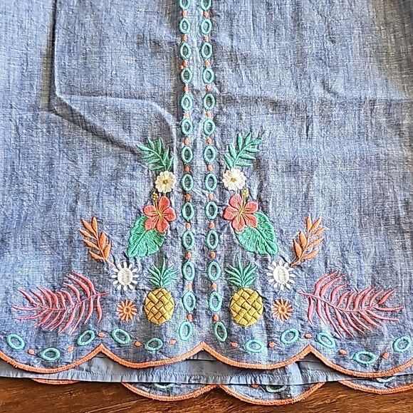 Talbots Embroidered Aline Skirt Linen Cotton Blend, Scalloped Hem Size 8P - Picture 3 of 5